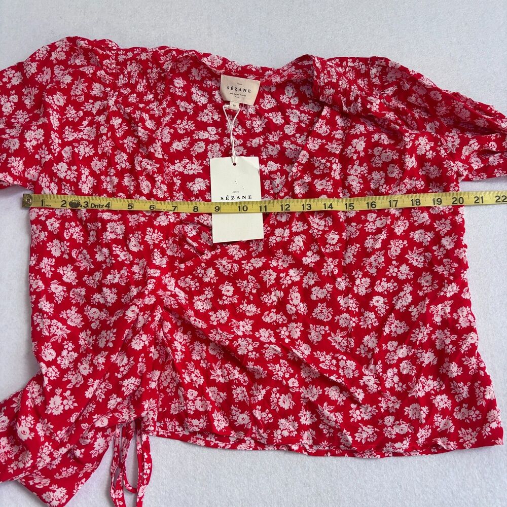 Sezane Red Floral Long-Sleeve V-Neck Blouse - Picture 4 of 6
